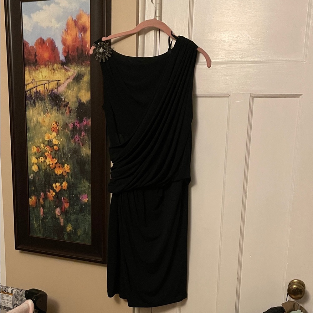 David Meister One Shoulder Black Dress